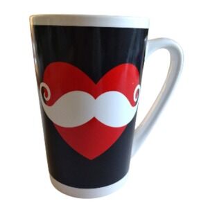 5" Tall Red Heart & Handlebar Mustache Coffee Mug Ceramic 12 oz‎ Valentines